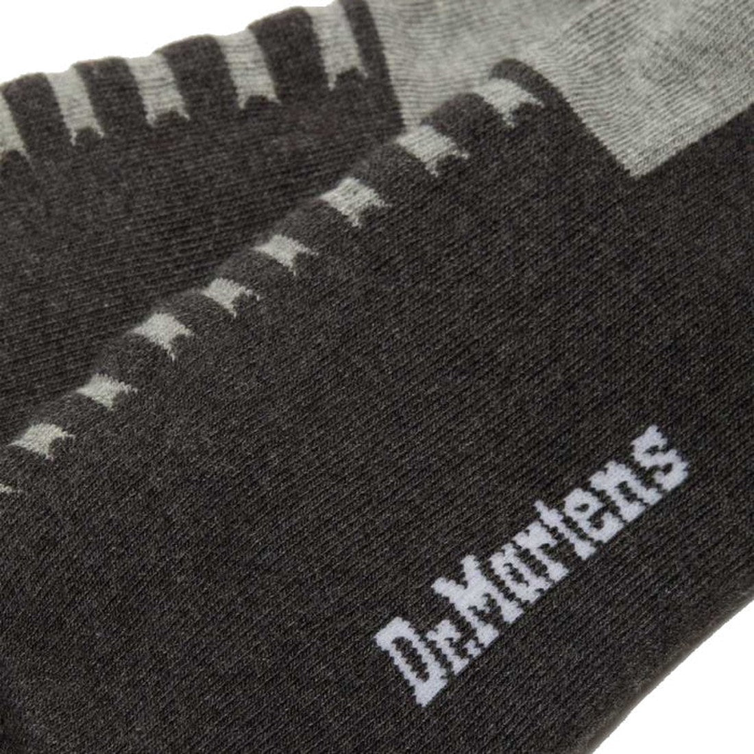 Dr Martens Double Doc Sock Unisex in charcoal, cozy and padded, with light gray accents and white logo—perfect for kids’ boots.  ksnz, 190665440324, 190665440317
