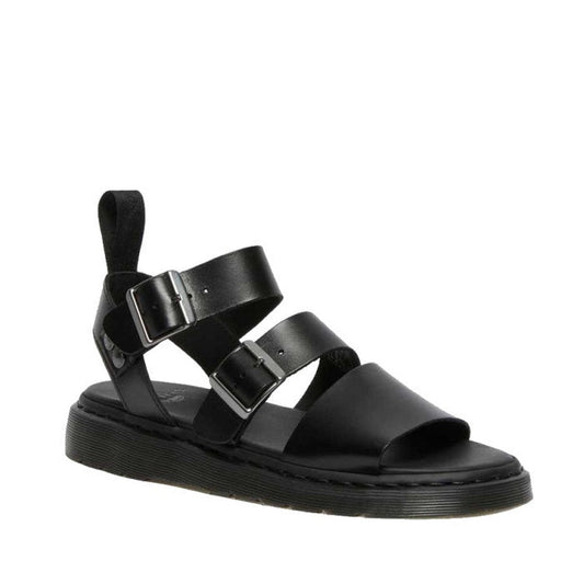 Image of the right foot side on of Dr Martens Gryphon Strap Sandal Black Brando