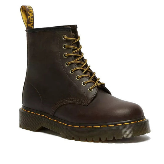 Image of right foot, side on of Dr Martens - Bex 1460 8 Up Leather Crazy Horse Brown-Foot Forward Shoes