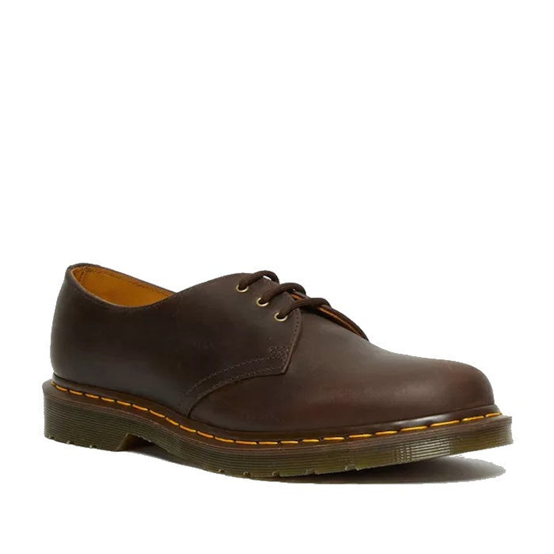Image of right foot, side on of Dr Martens - 1461 Crazy Horse Oxford Shoe 3 Eye Dark Brown-Foot Forward Shoes