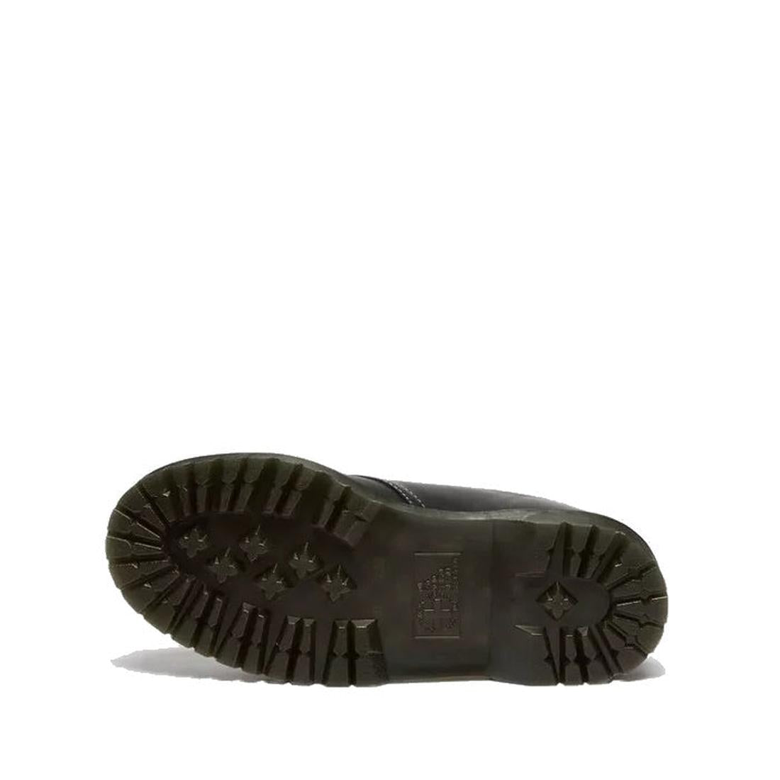 The image shows the bottom view of the Dr Martens 1461 Bex WDS White Stitching Black Sendal Oxford Shoe, highlighting its thick Bex platform sole with deep treads for traction against a clean white background., 50357, 190665781496, 190665781502, 190665781