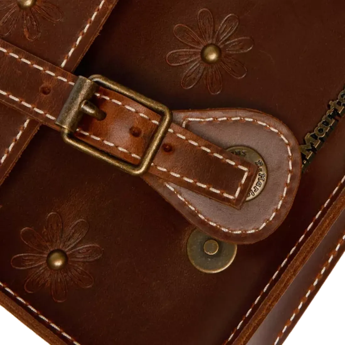 Dr Martens Leather Cross Body Amber Tan Satchel shines in warm brown, with floral details, sturdy stitching, classic buckle, and secure closure.  ksnz, 190665799613