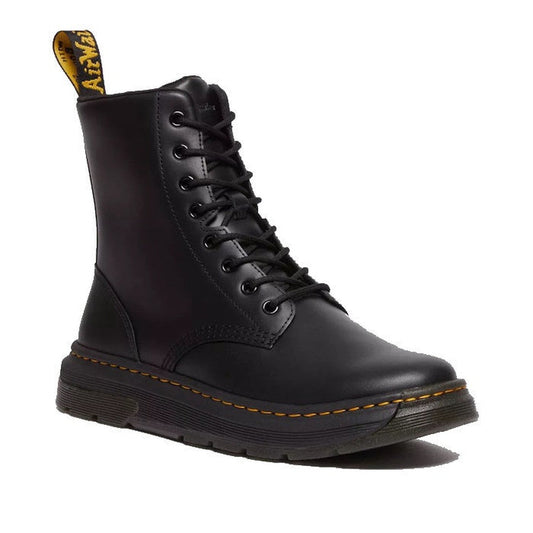 Image of right foot, side on of Dr Martens Crewson Classic Leather Everyday Boots Black-Foot Forward Shoes