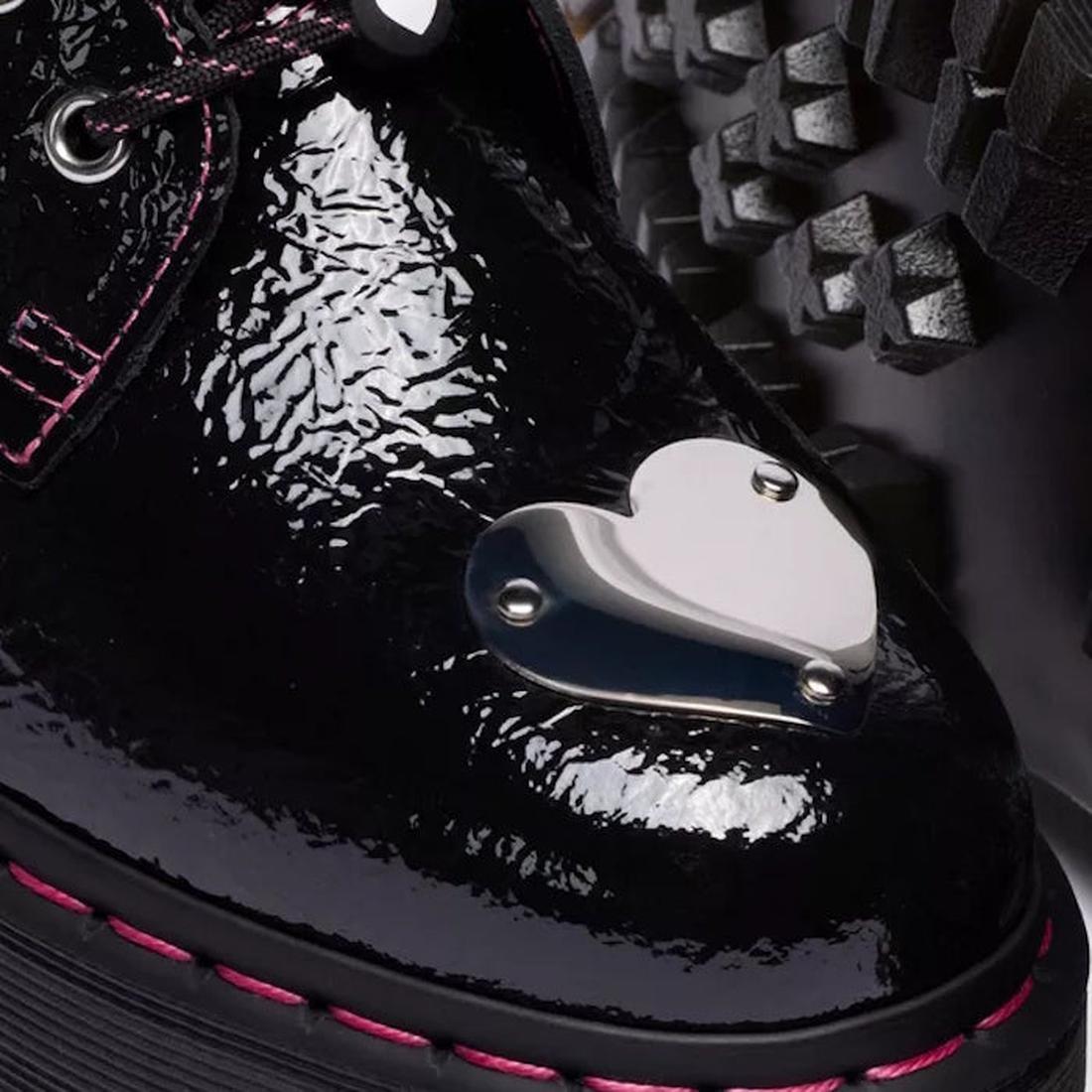 Dr Martens Jadon TP Distressed Patent Boot in Black Purple—youthful lace-up style, pink stitching, heart detail, and chunky sole.  ksnz, 190665775334, 190665775341, 190665775358, 190665775372, 190665775389, 190665775396