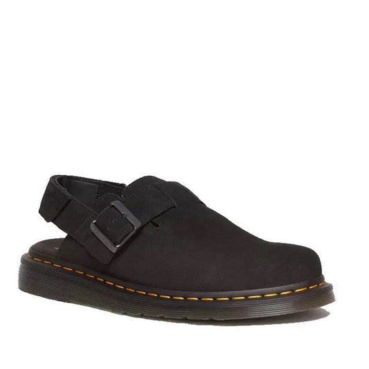 Image of the right foot side on of Dr Martens - Black Jorge II Black Suede Sling Back Sandal Mules