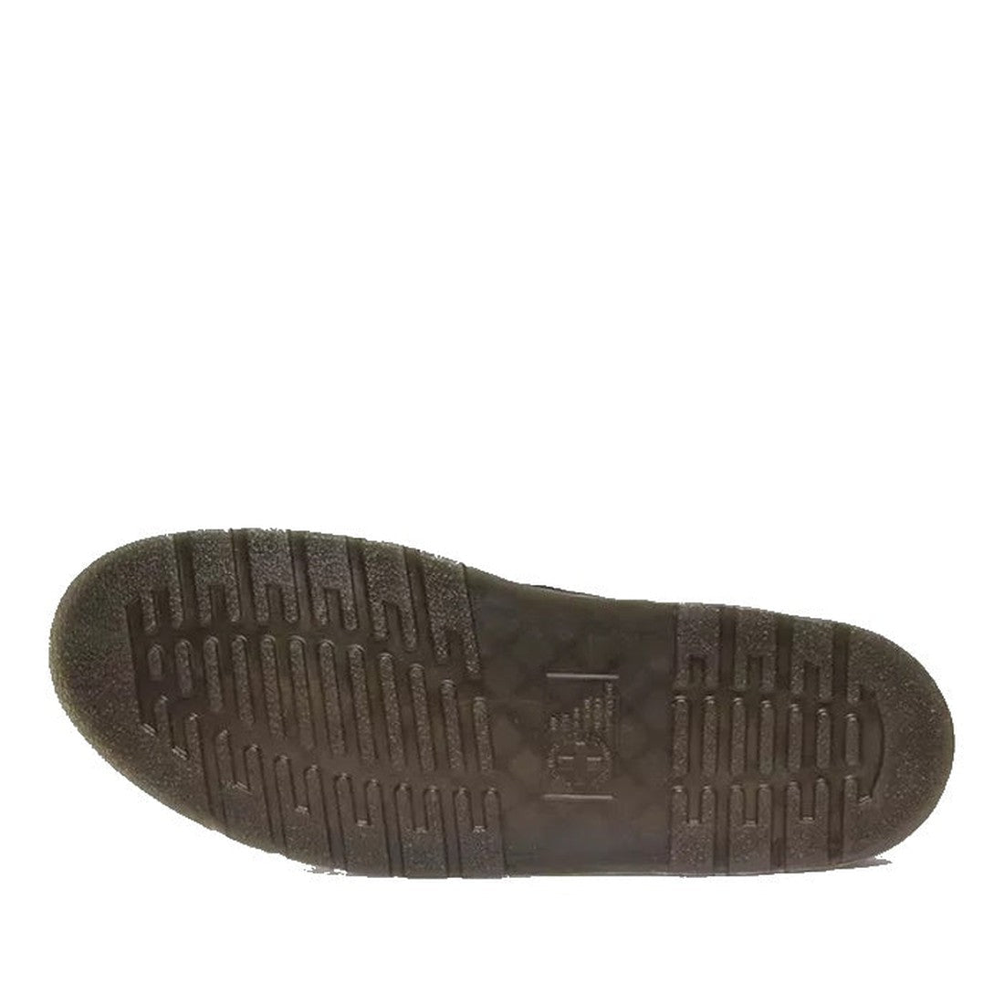 The image shows the sole of the Dr Martens - Black Jorge II Black Suede Sling Back Sandal Mules, featuring a textured tread with horizontal grooves and a slightly raised edge, set against a plain white background., 190665645477, 190665645484, 190665645491