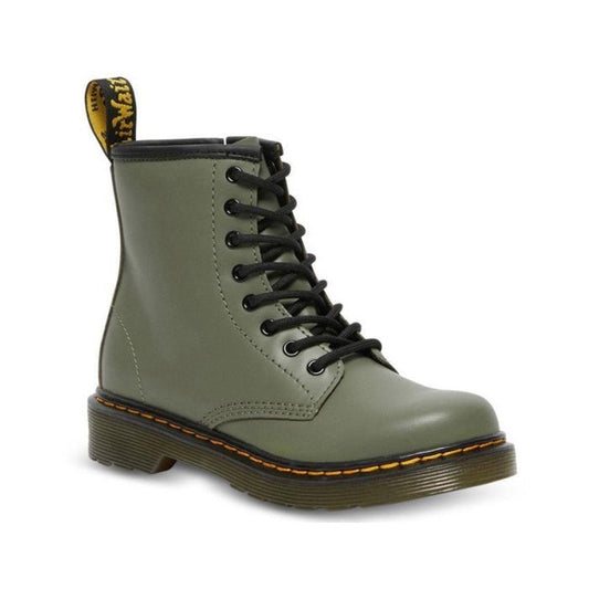 Image of right foot, side on of Dr Martens kids - 1460 J Juniors Leather Boot w/zip Khaki-Foot Forward Shoes
