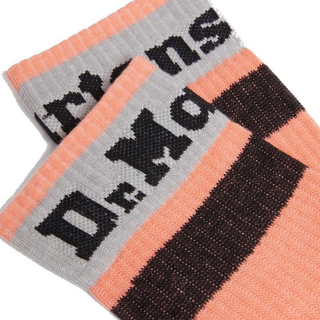 Dr Martens Organic Athletic Socks in beige with soft gray, peach, and black stripes; comfy soles for busy feet; slip-on style.  ksnz, 190665558487, 190665558470