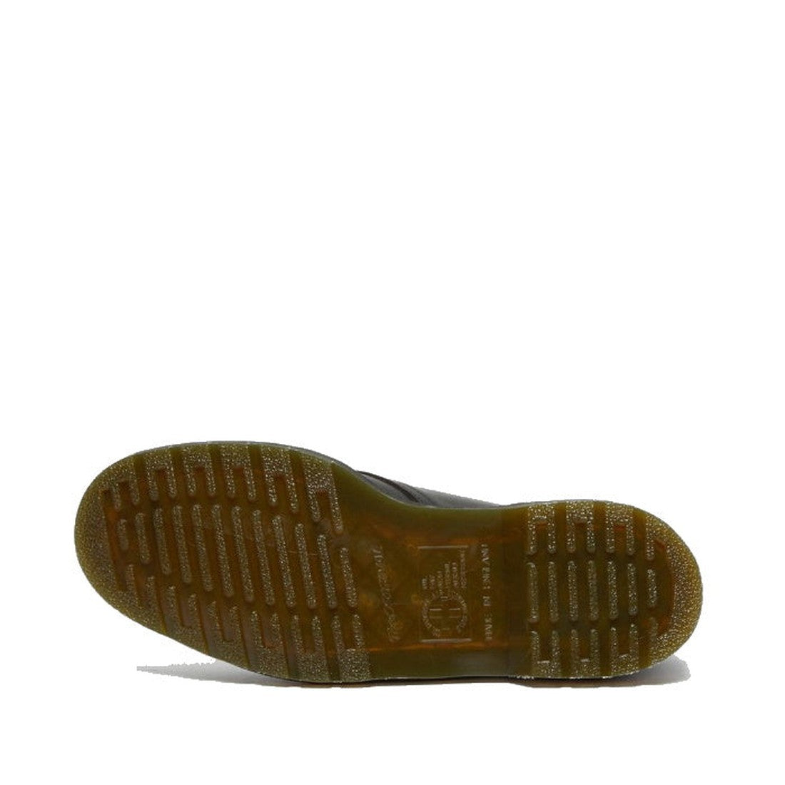 The image displays the bottom view of Dr Martens Made In England Oil Leather 1461 3 Eye Shoes, featuring a translucent, ridged rubber sole with visible tread patterns against a white background., 190665425826, 190665425895, 22989, 22986, 190665425833, 229