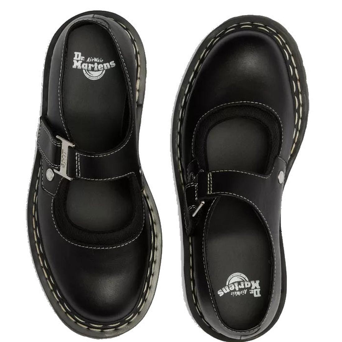 Dr Martens Women's Mary Jane WDS Bex black leather shoes with comfy welted soles, sturdy buckle closure, and crisp white stitching.  ksnz, 190665785807, 190665785814, 190665785821, 190665785845, 190665785869