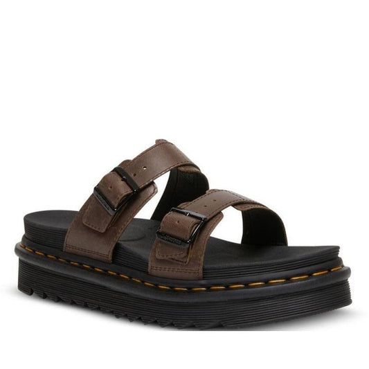 Image of the right foot side on of Dr Martens - Myles Dark Brown Oiled Illusion Sandal