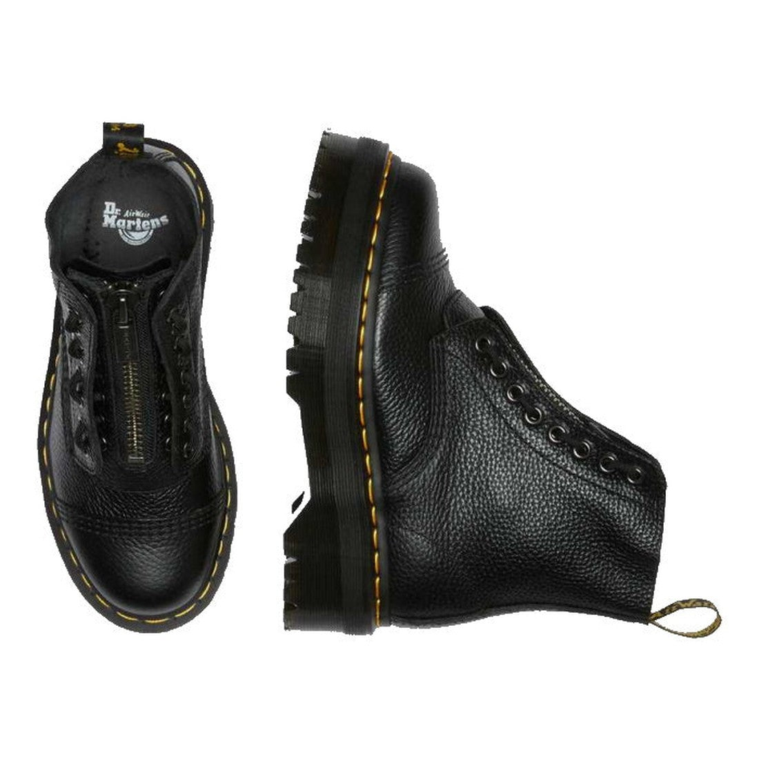 Dr Martens Sinclair Boot in black: sturdy platform sole, comfy side zipper, classic yellow stitching, ideal for stylish families.  ksnz, 190665055955, 190665055962, 190665055979, 190665055986, 190665055993, 190665056006, 190665056013