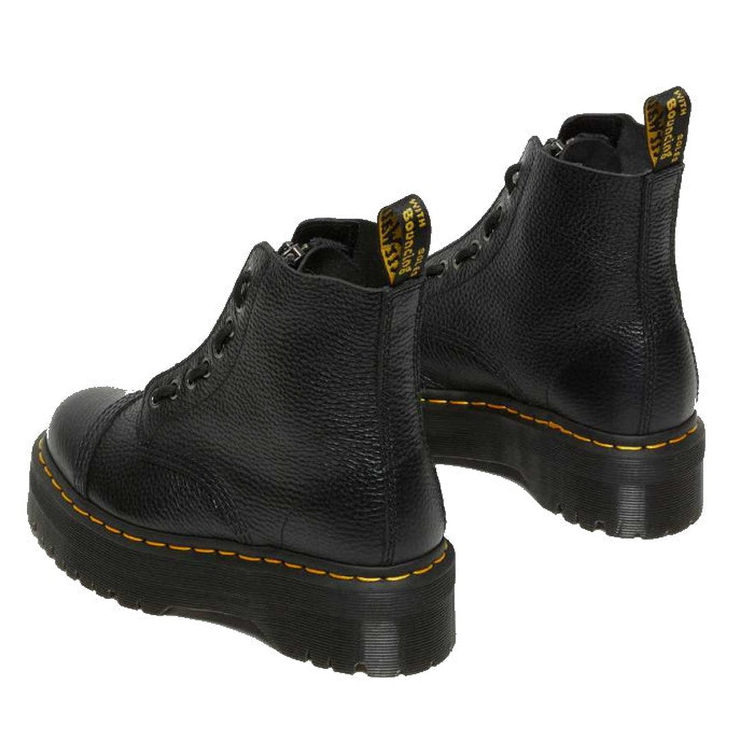 Dr Martens Sinclair Boot in classic black leather, with sturdy Quad soles, bright yellow stitching, and handy zip closure—perfect for busy families.  ksnz, 190665055955, 190665055962, 190665055979, 190665055986, 190665055993, 190665056006, 190665056013