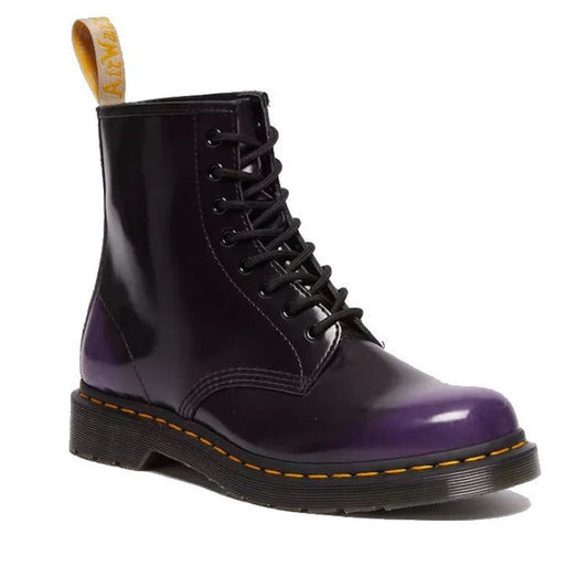 Image of right foot, side on of Dr Martens - Vegan 1460 Rich Purple Oxford Rub Off Boot 8 eye-Foot Forward Shoes