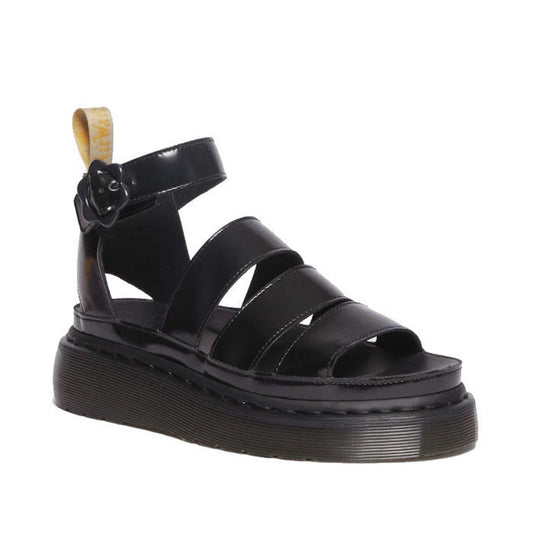 Image of the right foot side on of Dr Martens V Clarissa Quad Flower Vegan Platform Sandal Black