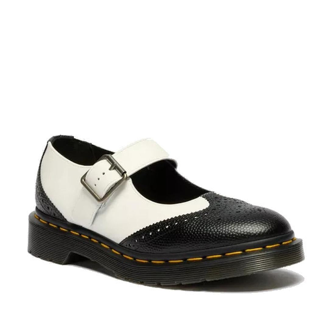 Dr Martens - Women’s Mary Jane BW Black + White: a sturdy Mary Jane shoe in classic black and white with buckle closure and cushioned sole.  ksnz