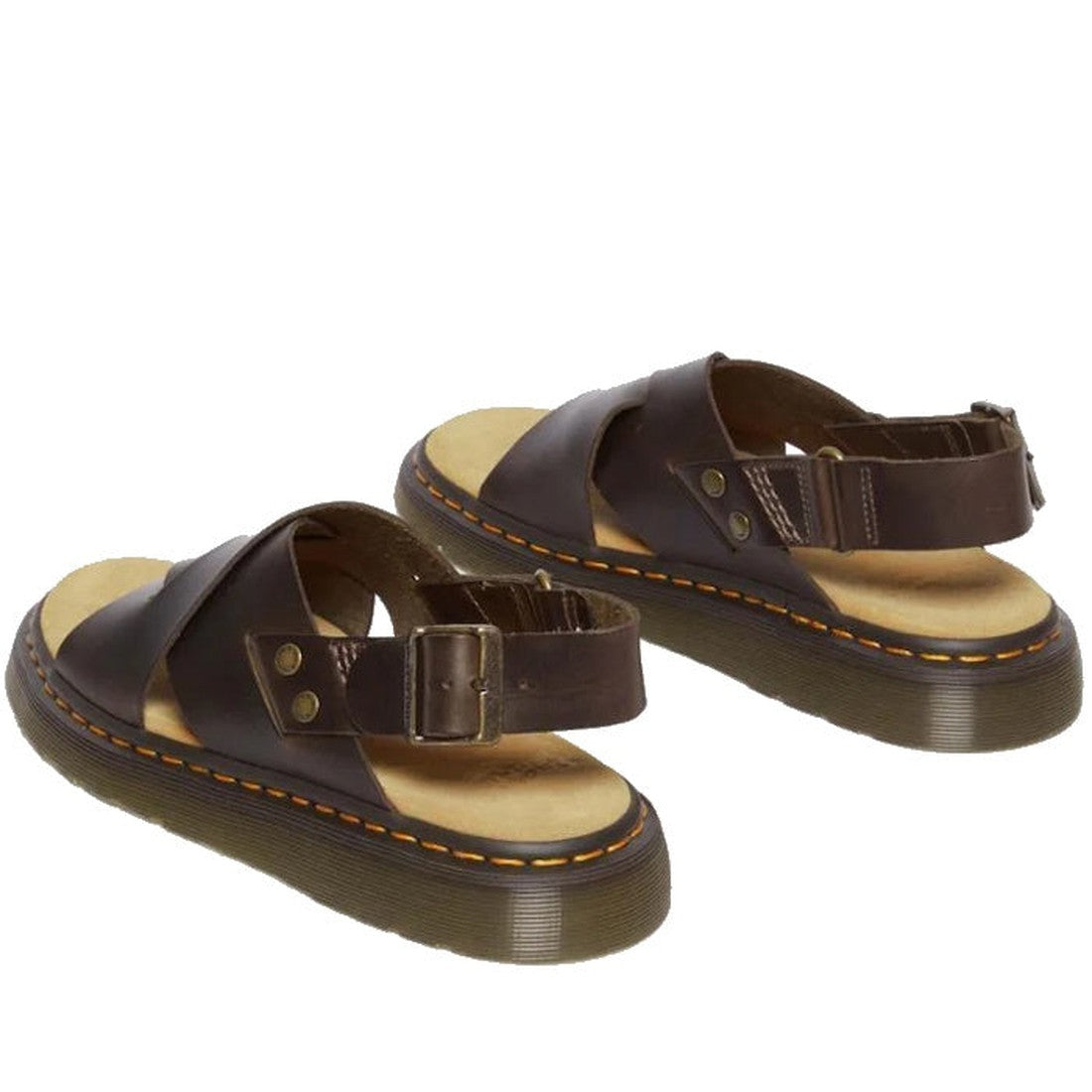 Dr Martens Zane Brown Brando Sandal has comfy tan insoles, secure buckles, sturdy rubber soles, and classic yellow stitching.  ksnz, 190665643893, 190665643916, 190665643923, 190665643930, 190665643954