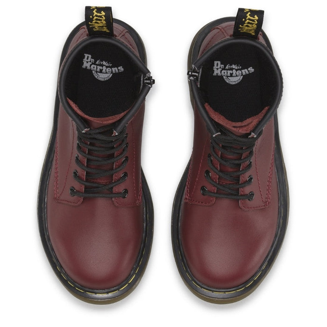 Dr Martens Kids 1460 J boots in Cherry Red, Softy T leather, lace-up and zip closure, sturdy sole with yellow stitching.  ksnz, 883985597587, 883985597594, 883985597617, 883985597624, 883985597563, 883985597570, 883985749474