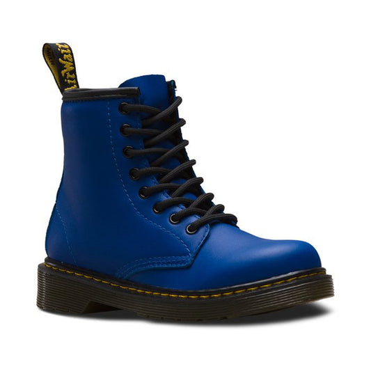 Image of right foot, side on of Dr Martens Kids - 1460 J Blue lace up boot with zip uk10-3 Delaney-Foot Forward Shoes