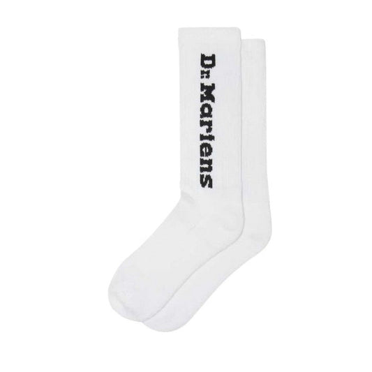 Dr. Martens Socks Vertical Logo Unisex—white crew socks with a sturdy sole, stretch fit, and bold side logo for all-day comfort.  ksnz
