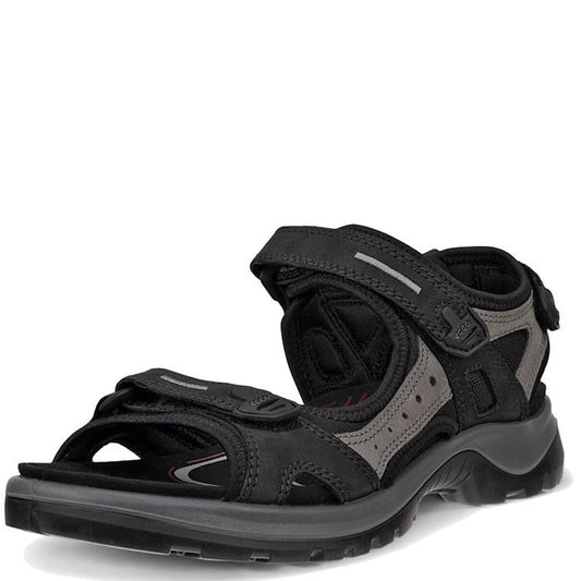 The Ecco Offroad Full Black Women's Active Sandal Back Strap features adjustable Velcro straps and a rugged sole, offering walking comfort and support for hiking or other outdoor activities.