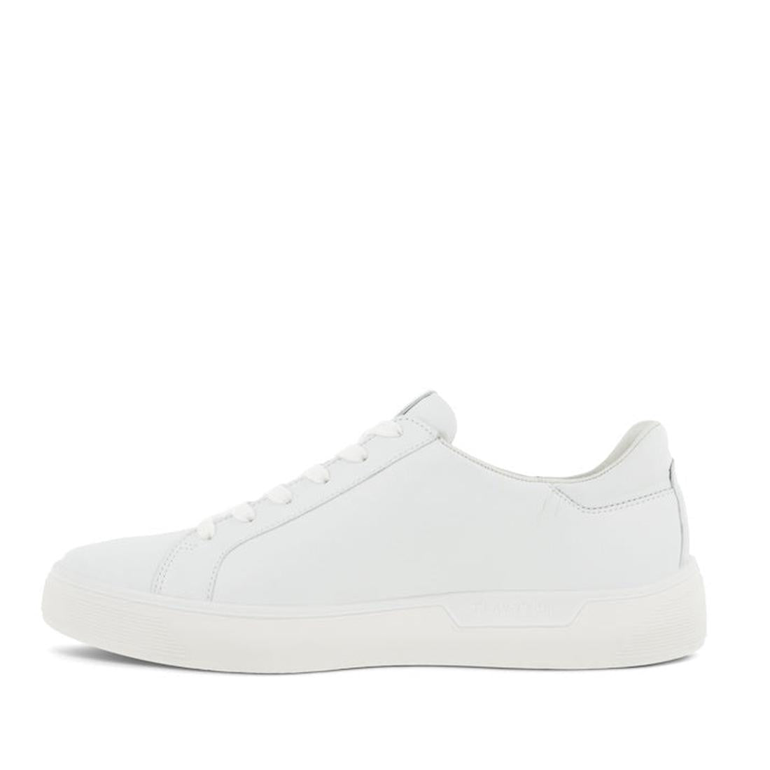 Ecco Street Tray White Women's Leather Sneaker—comfy white lace-up with sturdy rubber sole, ideal for busy family days. Side view.  ksnz, 737428602638, 737428602645, 737428602652