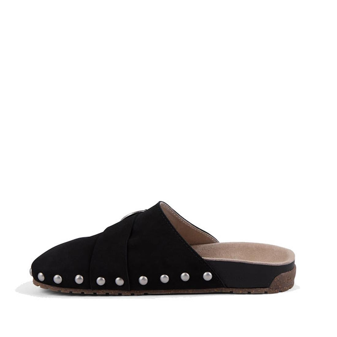 Side view of EMU AMber in Black slip-on shoe with stud embellishments on a white background.,
9330071982495,
9330071982501,
9330071982518,
9330071982525,
9330071982532,, 9330071982495, 9330071982501, 9330071982518, 9330071982525, 9330071982532