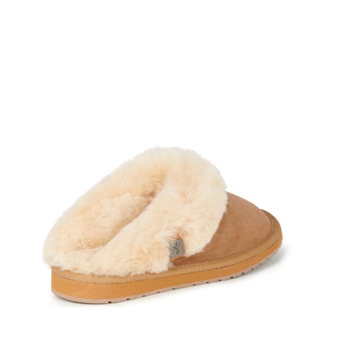 EMU NZ Women's Eden Platinum Sheepskin Chestnut Scuff Slipper—tan slip-on, soft sheepskin lining, sturdy rubber sole; cozy and warm.  ksnz