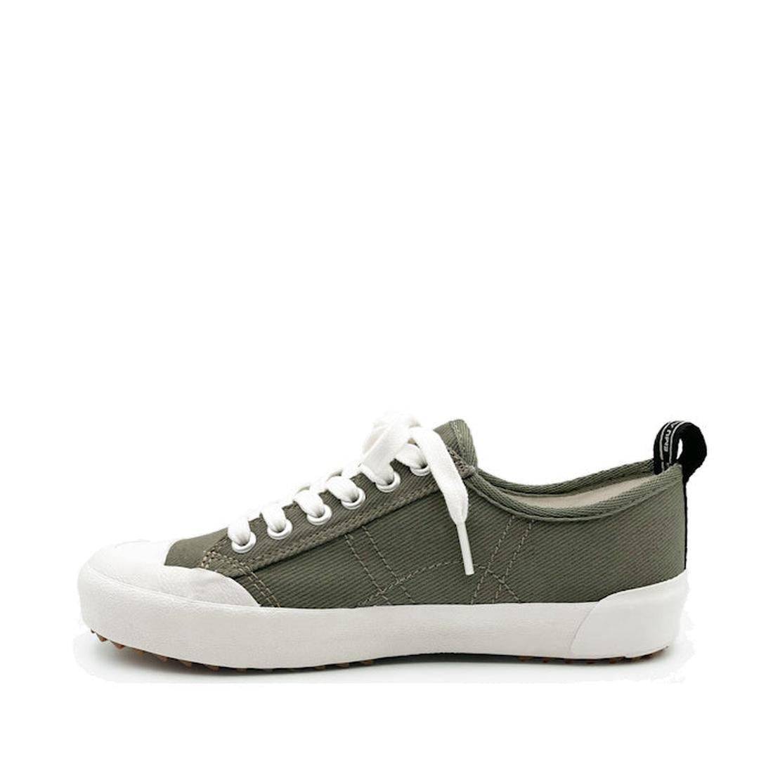 EMU NZ Emu Womens Hosier Canvas Sneaker in Dark Olive—comfy green canvas shoes with white laces and sturdy rubber sole for everyday wear.  ksnz