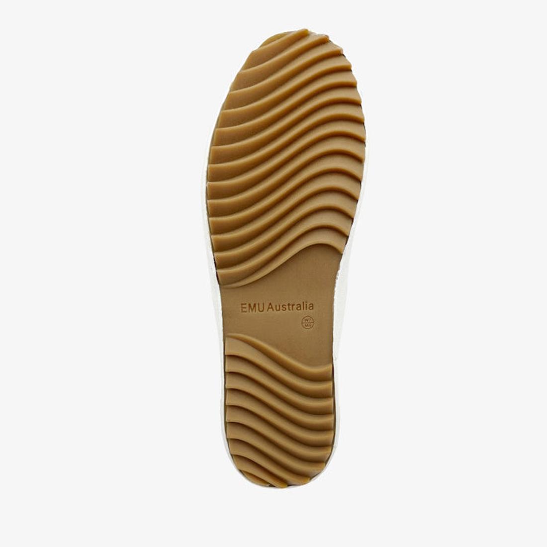 EMU NZ Womens Hosier Canvas Sneaker in Dark Olive with tan wavy rubber sole, memory foam comfort, lace closure; shown on white.  ksnz