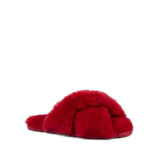 EMU NZ Women's Mayberry Cherry Scuff Slipper in bright red with cozy crisscross straps, soft sole, and easy slip-on style for moms.  ksnz