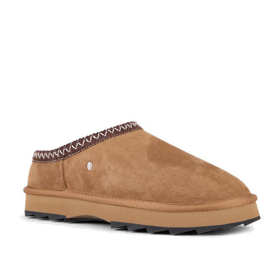 EMU NZ Women's Sharky Scuff Slipper: cozy chestnut tan suede mules, easy slip-on, sturdy rubber sole, and cute collar stitching.  ksnz