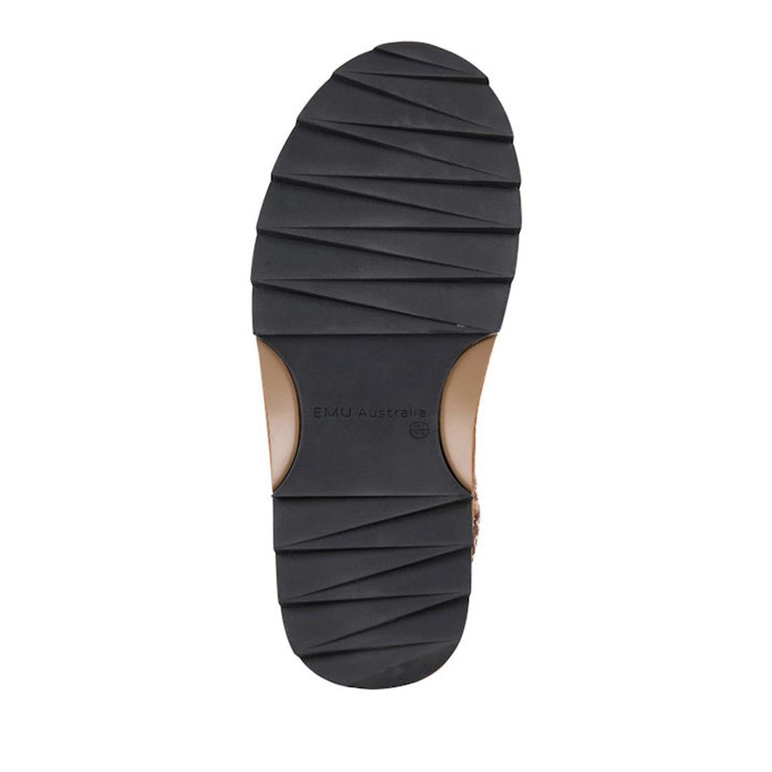 EMU NZ Women's Sharky Scuff Slipper in cozy Chestnut Tan sheepskin with a slip-on design and grippy black rubber sole.  ksnz