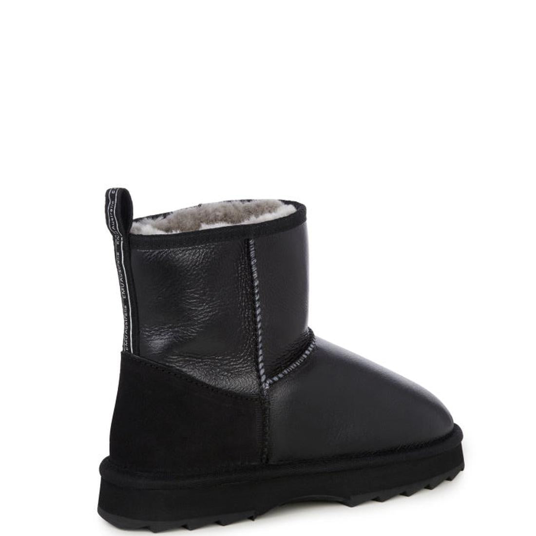 EMU NZ Emu Womens Sharky Mini Town Black Boot—mid-calf, water-resistant black sheepskin with grippy sole and easy pull-on tab.  ksnz