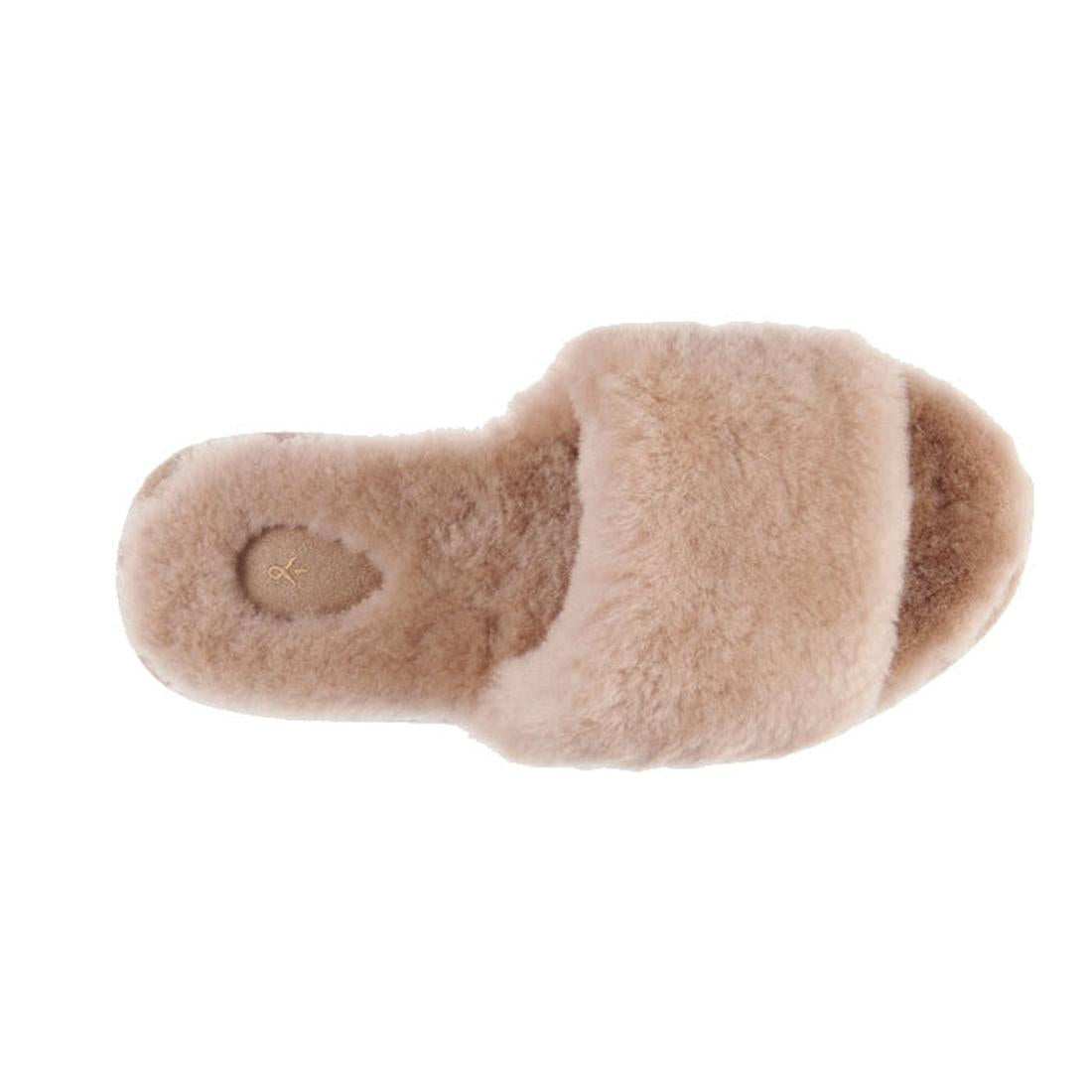 A top down view of a EMU Mckay scuff slide sheepskin slipper showing the sheepskin over the top of the foot and the footbed.,
9330071962831,
9330071962848,
9330071962855,
9330071962862,, 44304, 9330071962831, 9330071962848, 9330071962855, 9330071962862, 4
