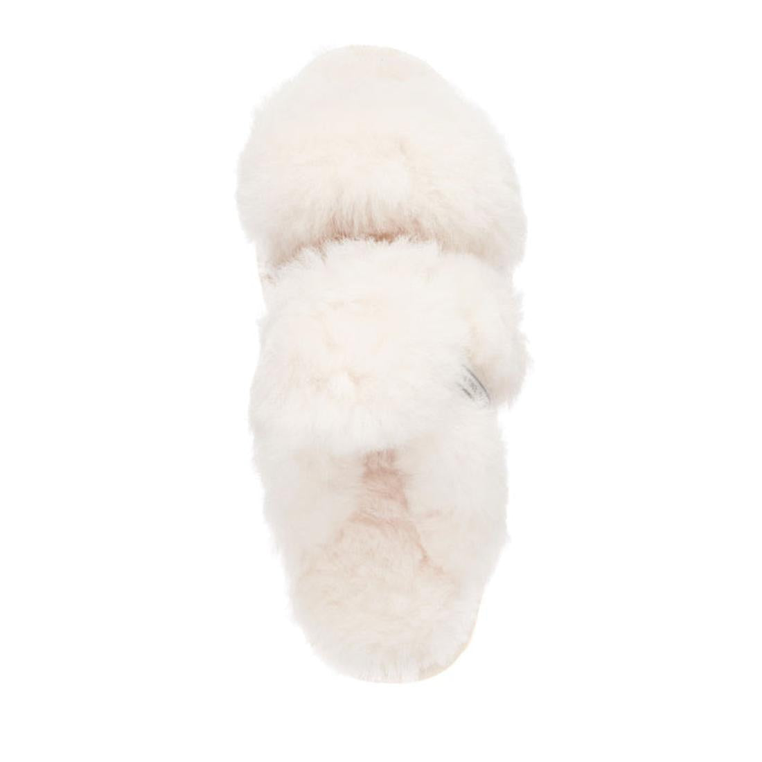 EMU NZ Women's Wobbegong Scuff Slipper in soft white sheepskin, with cushiony straps and slip-on design—ideal for cozy family nights.  ksnz