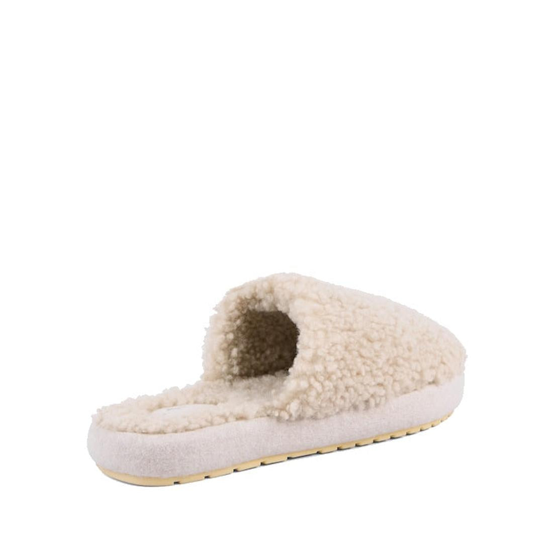 EMU NZ Women's Starley Slipper Scuff: comfy beige wool slippers with open toe, cozy feel, and easy-grip off-white sole for home.  ksnz