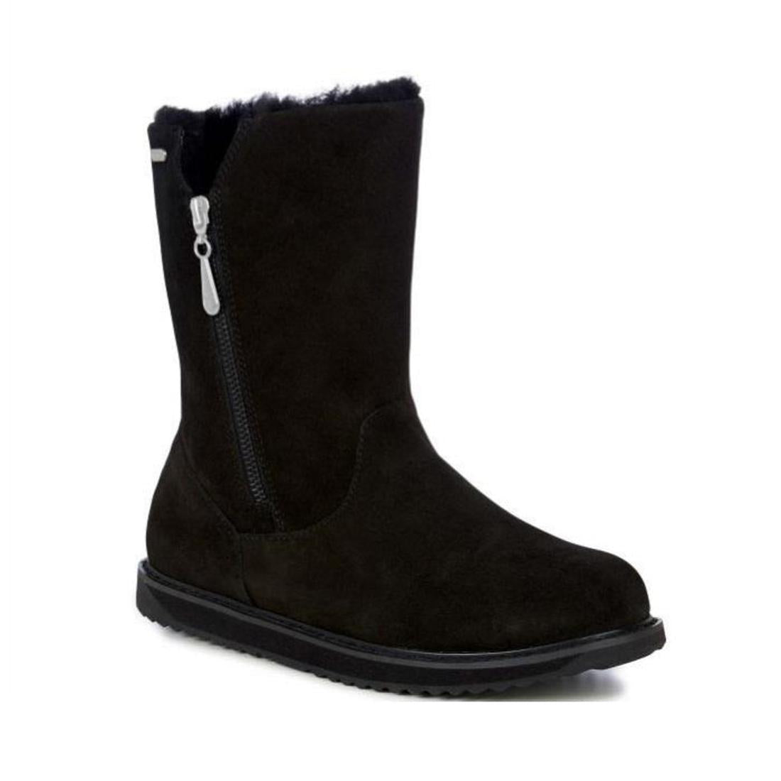 EMU NZ Emu Women's Gravelly Sheepskin Waterproof Boots in black with cozy lining, sturdy rubber sole, and easy side zipper—ideal for winter.  ksnz