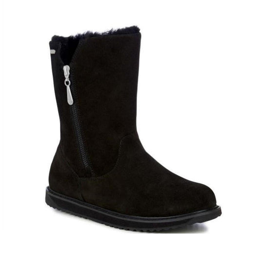 EMU NZ Emu Women's Gravelly Sheepskin Waterproof Boots in black with cozy lining, sturdy rubber sole, and easy side zipper—ideal for winter.  ksnz