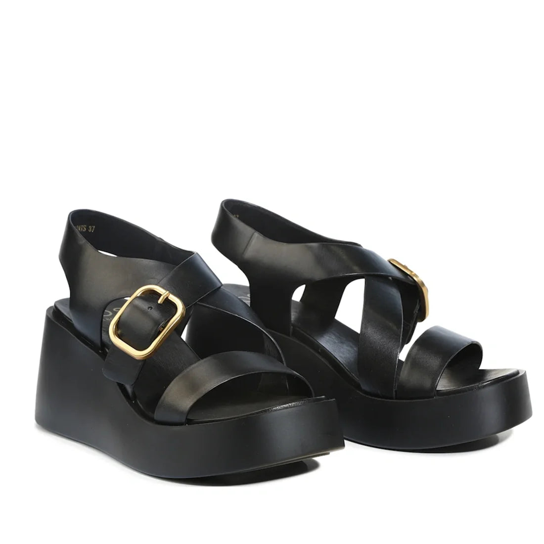 EOS Arianis Black Womens Leather Platform Wedge Sandals