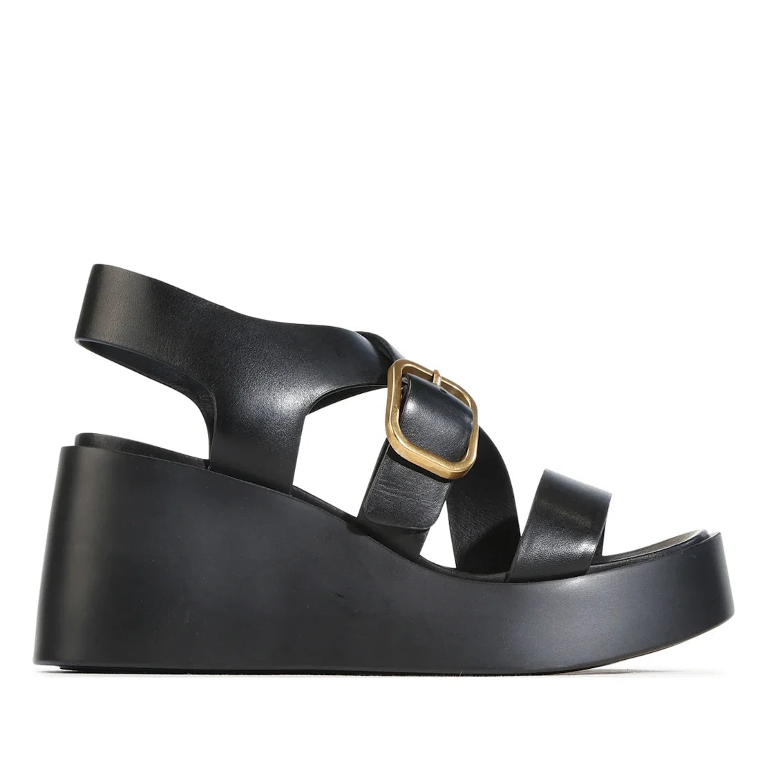EOS Arianis Black Womens Leather Platform Wedge Sandals
