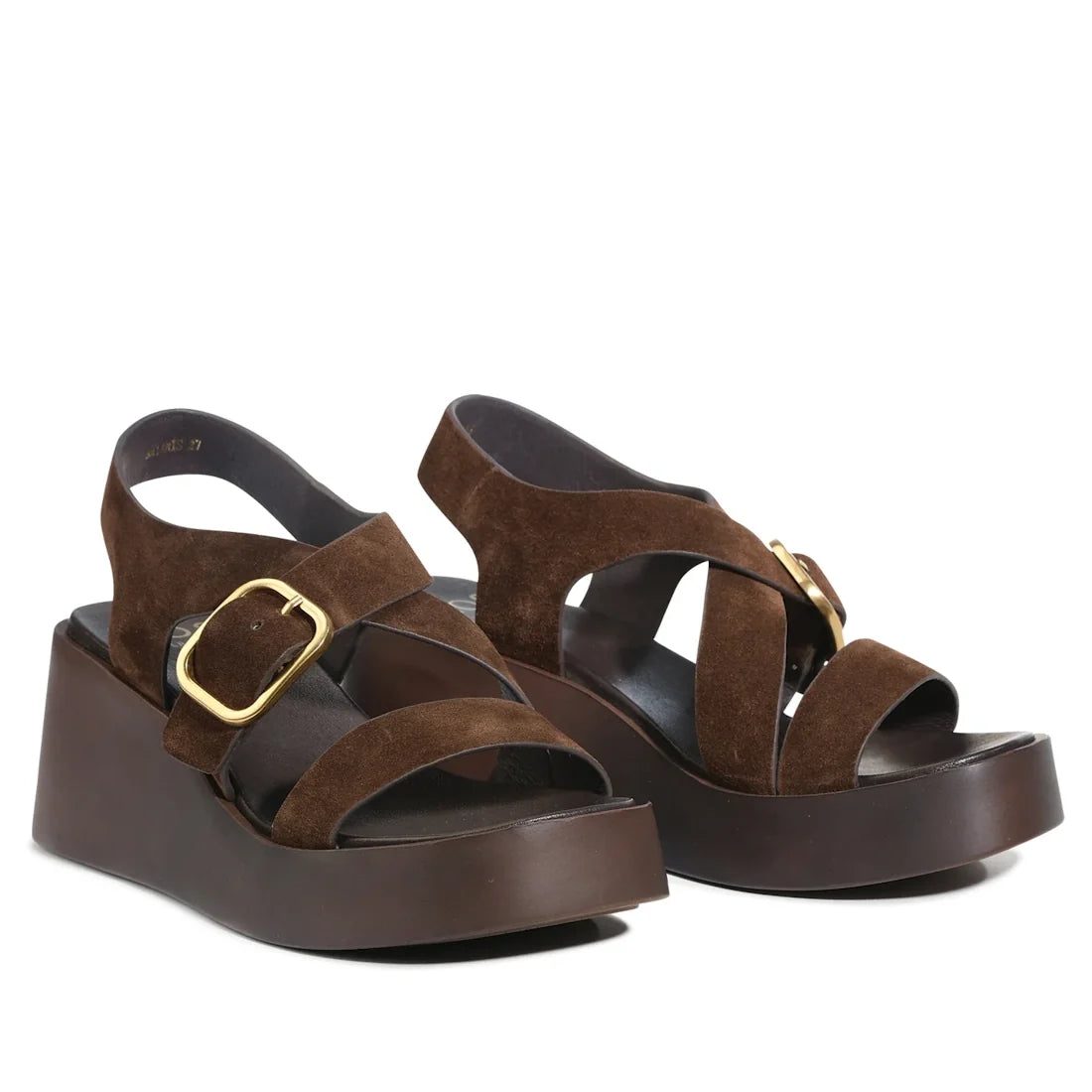 EOS Arianis Chestnut Brown Womens Suede Leather Wedge Sandals