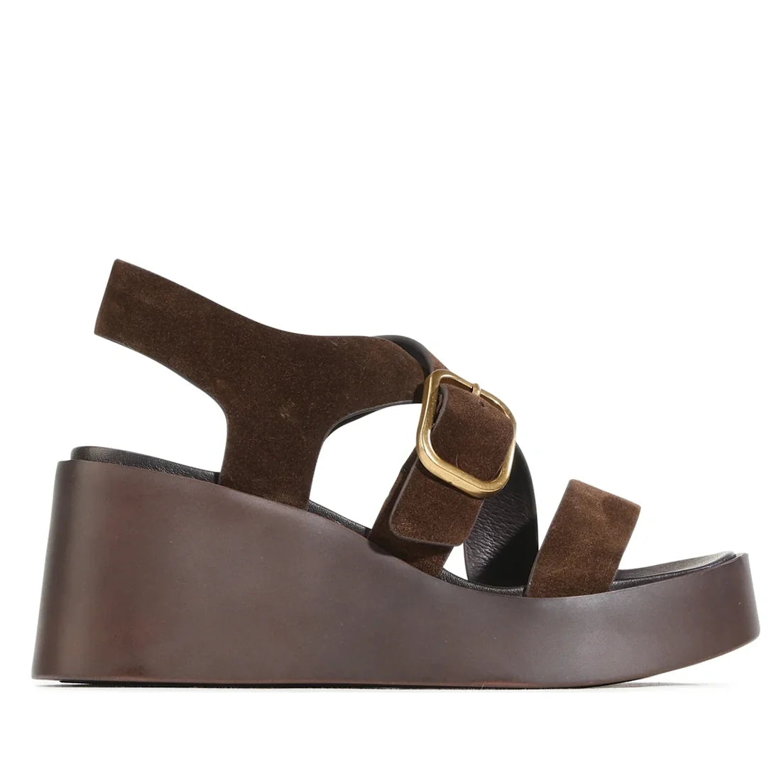 EOS Arianis Chestnut Brown Womens Suede Leather Wedge Sandals