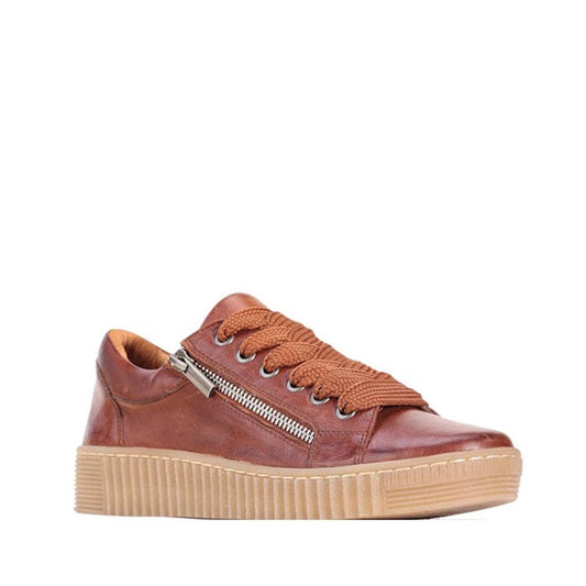 The EOS Joyce Nero brown leather trainer offers soft Italian Aniline, handy side zip, matching laces, and a comfy beige gum sole.  ksnz