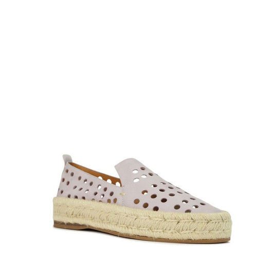 EOS Sea Leather Ballet Pump in pastel lilac, a slip-on espadrille flat with fun cutouts and comfy jute sole, perfect for family outings.  ksnz