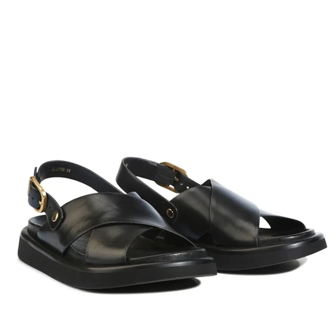 EOS Slayter Womens Black Leather Sandal with Back Strap