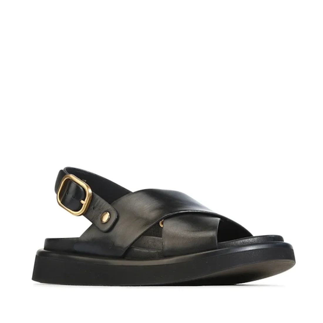 EOS Slayter Womens Black Leather Sandal with Back Strap