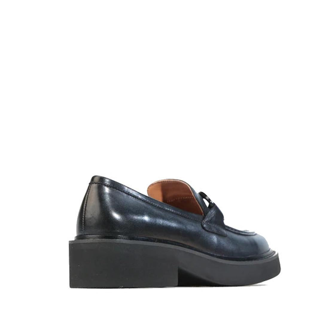 EOS Womens Leia Chunky Loafer Slip in Black Leather, side view, easy slip-on style, sturdy chunky square heel, family-friendly design.  ksnz, 9321190036855, 9321190036862, 9321190036879, 9321190036886, 9321190036893