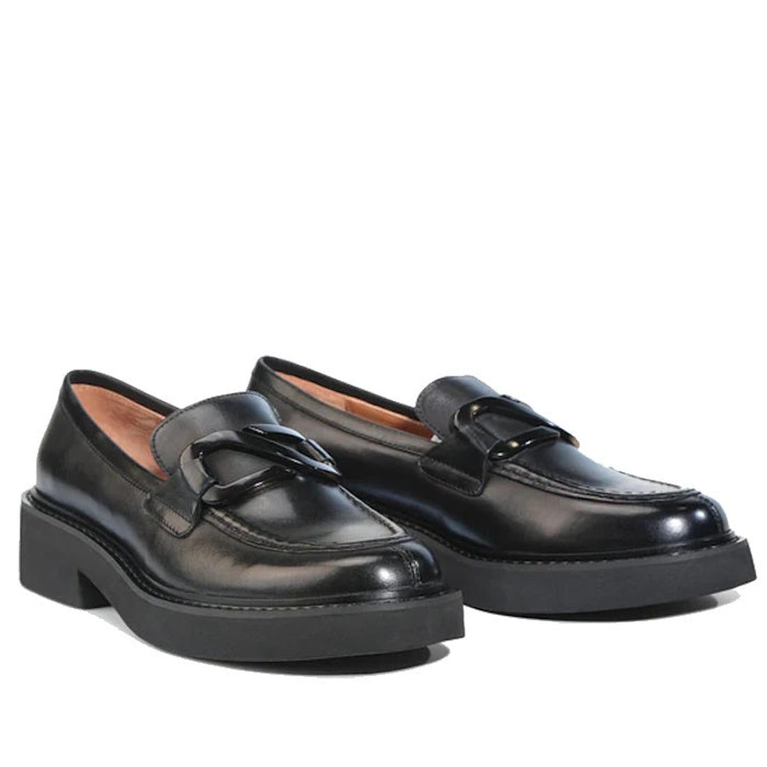 The EOS Womens Leia Chunky Loafer Slip In Black Leather has easy slip-on style, sturdy rubber soles, and fun buckles—perfect for moms.  ksnz, 9321190036855, 9321190036862, 9321190036879, 9321190036886, 9321190036893