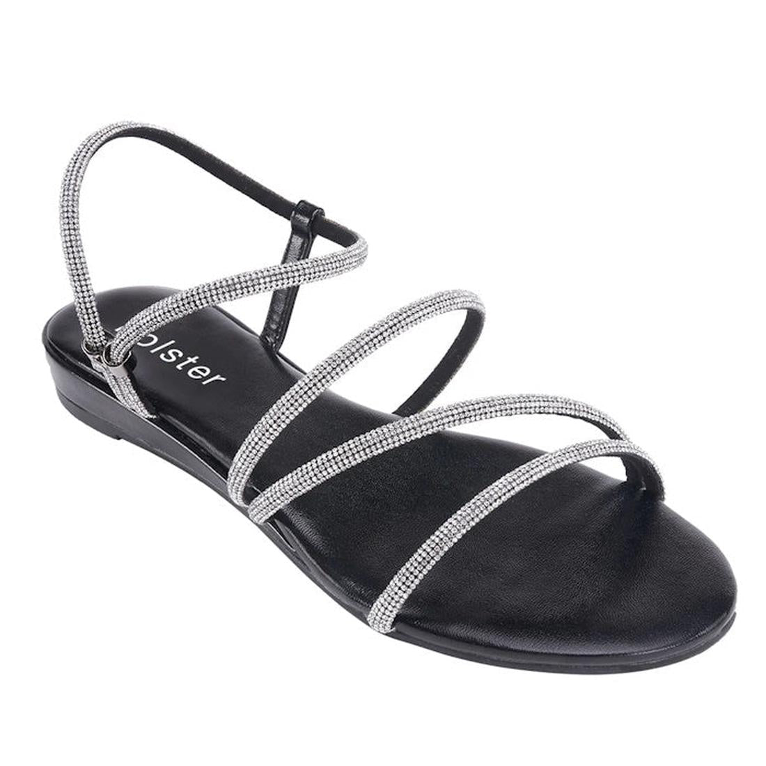 Holster Viva Wedge Womens Diamante Sandal in black with sparkly straps, a comfy low wedge sole, and easy slip-on style for dressy days.  ksnz, 9337771199635, 9337771199642, 9337771199659, 9337771199666, 9337771199673